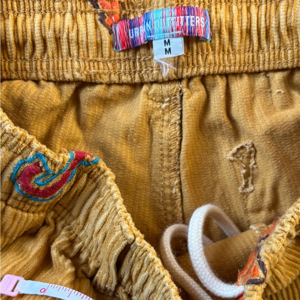 Urban Outfitters Corduroy Wide Leg Patchwork Letter Pants Mustard Yellow Size M